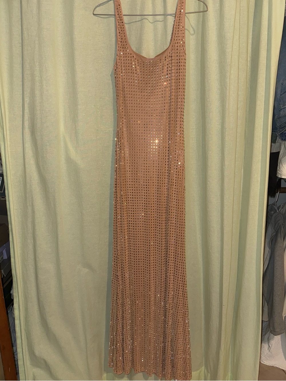 Nude rhinestone maxi dress